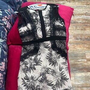 BCBGMaxAzria Black and Cream Floral Midi Dress